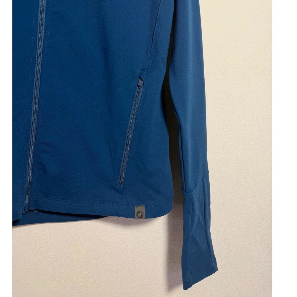 Oiselle Running Jacket Women's Size 2 Teal Blue Pleated Shoulder Full Zip Thumb